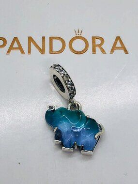 Pandora Blue Murano Glass Elephant Dangle Charm